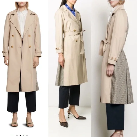 Sandro “Victory” Classic Trench Coat NWT with Plaid Back Detail Medium 40 - Picture 7 of 17